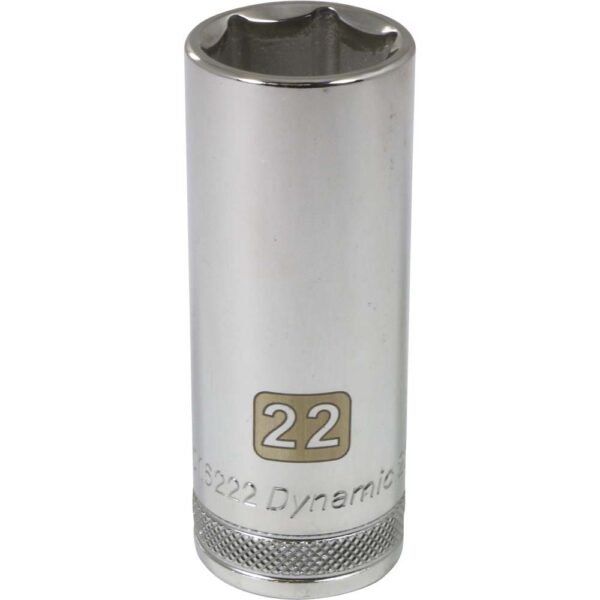 D016222 Dynamic 22mm 6 point deep chrome socket 1/2” drive with knurled ring for grip