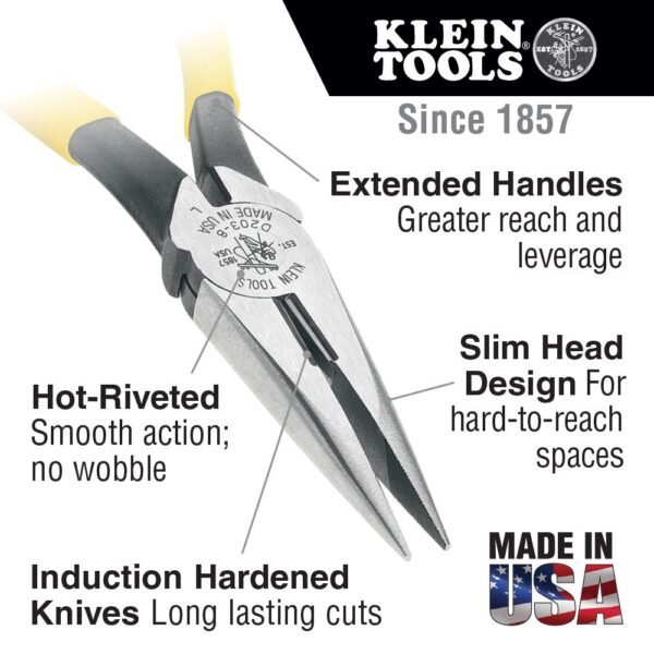 KLEIN Pliers, Long Nose Side-Cutters 8" 6