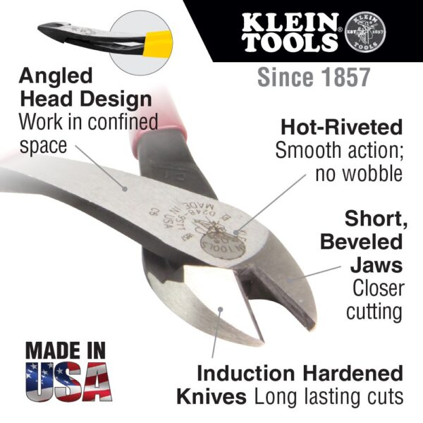 KLEIN Diagonal-Cutting Pliers, Angled Head 8&quot; 3