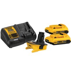 DeWalt 20V MAX* Battery Adapter Kit for 18V Tools including 2 batteries, a battery adapter, and a battery charger