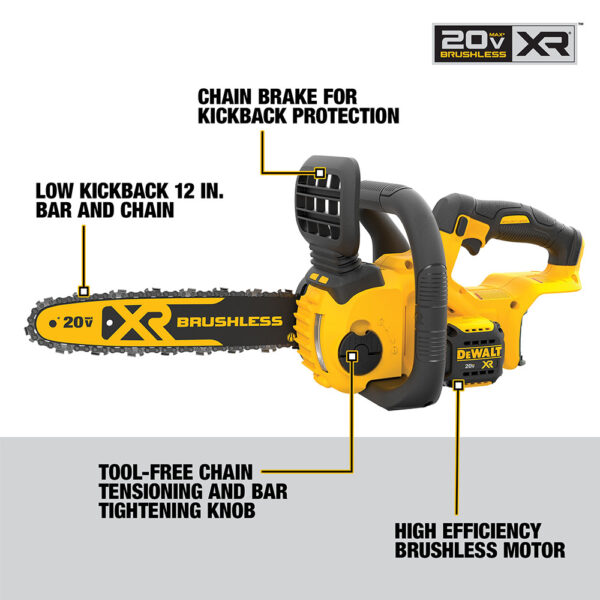 DEWALT 20V MAX* XR® Compact 12" Cordless Chainsaw (Tool Only) 1