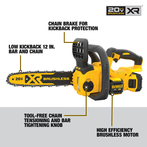 DEWALT 20V MAX* XR® Compact 12 in. Cordless Chainsaw Kit 2