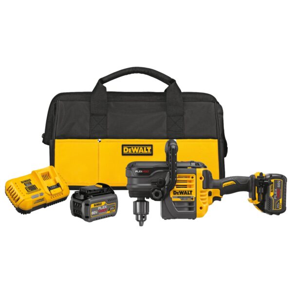Dewalt stud and joist drill, two batteries, a battery charger, and carrying bag