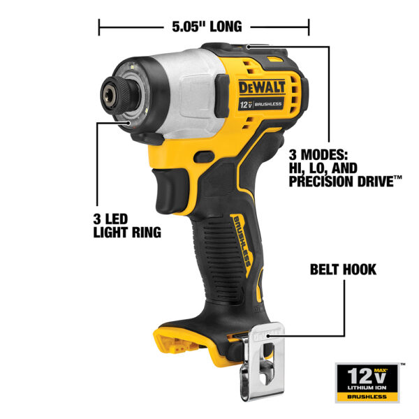 DEWALT XTREME™ 12V MAX* Brushless 1/4 in. Cordless Impact Driver (Tool only) 2