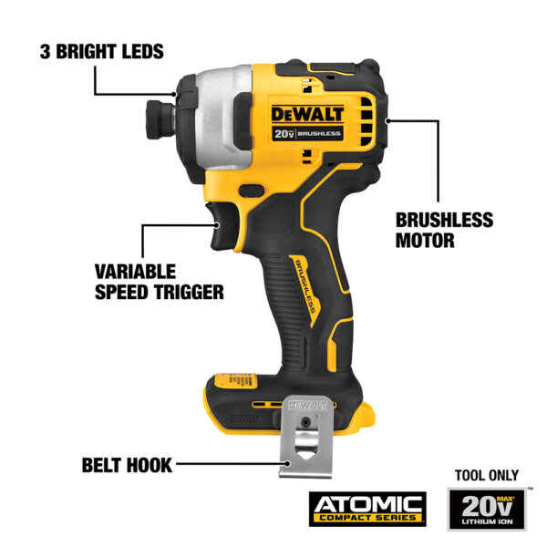 DEWALT® ATOMIC 20V MAX* Brushless Cordless Compact 1/4 Impact Driver (Tool Only) 8