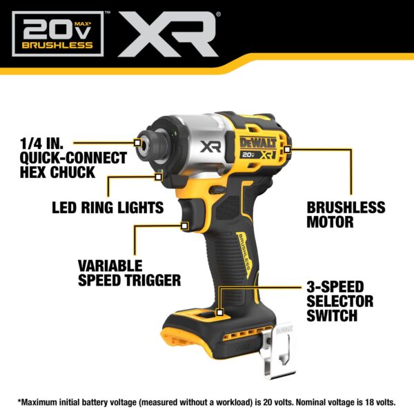 DEWALT 20V MAX* XR® 1/4&quot; 3-Speed Impact Driver (Tool Only) 4
