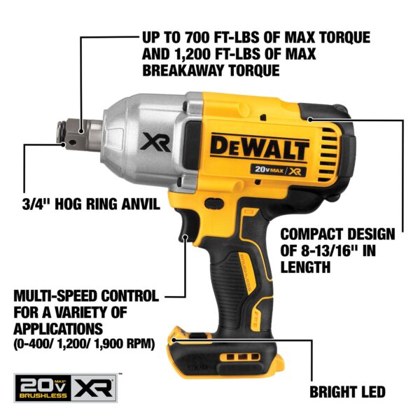 DEWALT 20V MAX* XR® High Torque 3/4&quot; Impact Wrench (Tool Only) 2