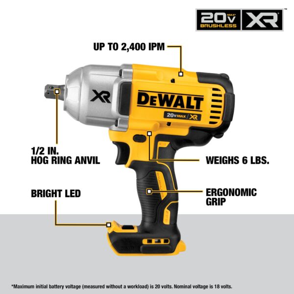 DEWALT 20V MAX* XR® High Torque 1/2 in. Impact Wrench w/Detent Pin (Tool Only) 2