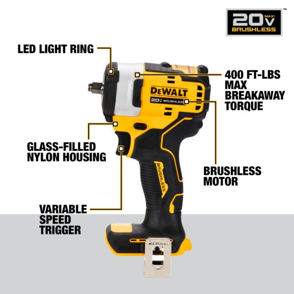 DEWALT 20V MAX* 3/8 in. Cordless Impact Wrench with Hog Ring Anvil (Tool Only) 3