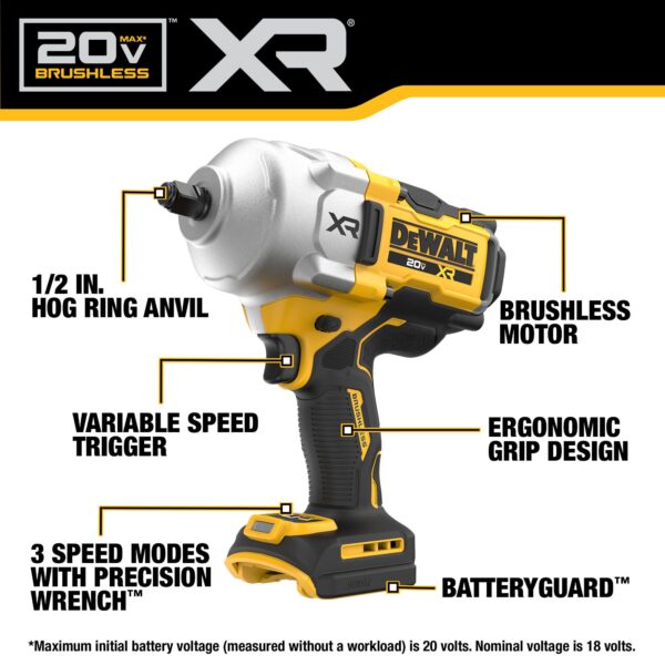 DEWALT 20V MAX* XR® Brushless Cordless 1/2&quot; High Torque Impact Wrench -Tool Only 3