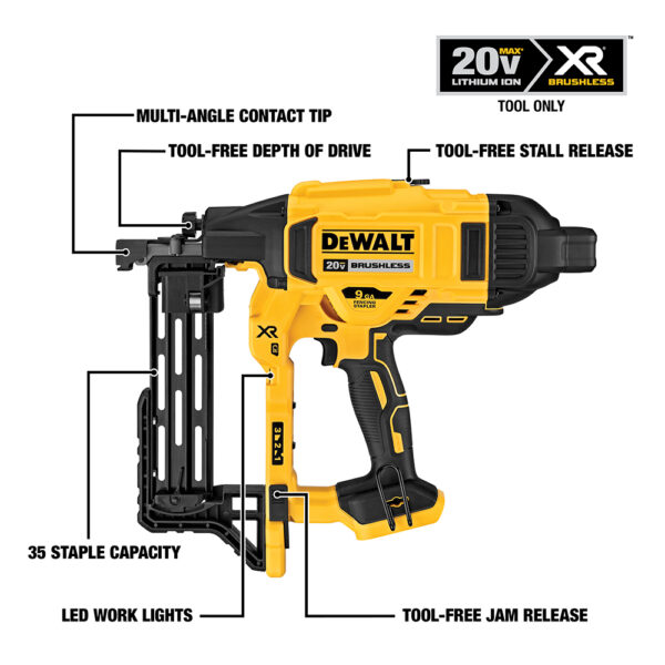DEWALT® 20V MAX* XR 9 Gauge Cordless Fencing Stapler (Tool Only) 7