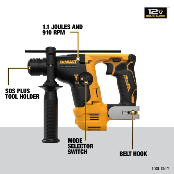 DEWALT XTREME™ 12V MAX* Brushless 9/16&quot; SDS PLUS Rotary Hammer (Tool Only) 3