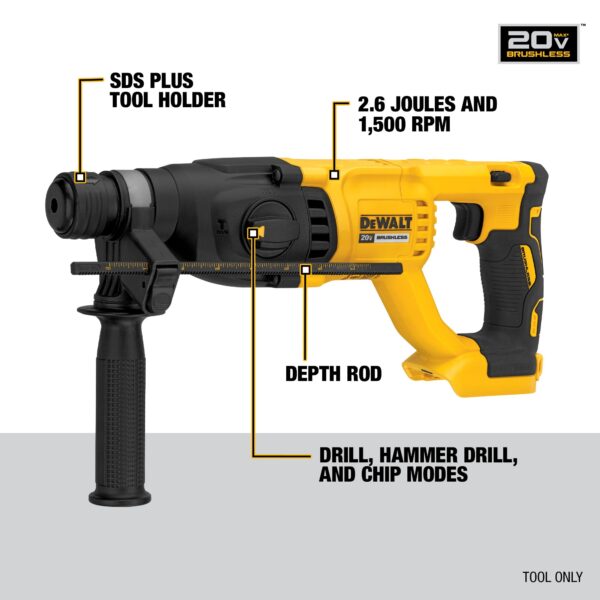 DEWALT 20V MAX* 1&quot; Cordless SDS PLUS D-Handle Rotary Hammer (Tool Only) 3