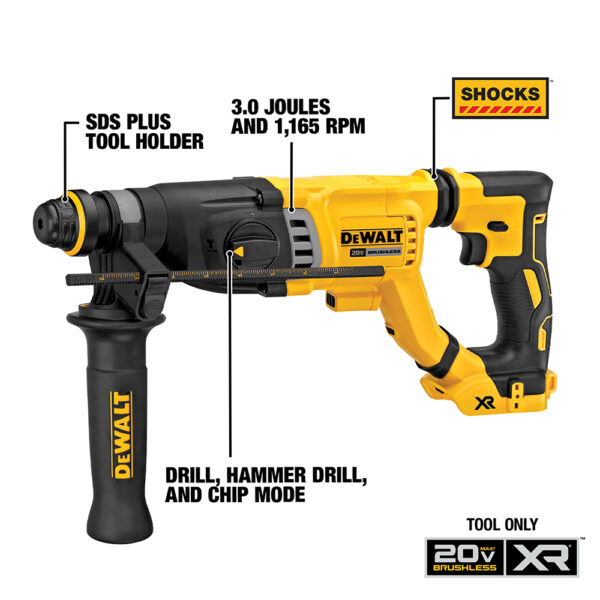DEWALT 20V MAX* 1-1/8&quot; Cordless SDS PLUS D-Handle Rotary Hammer (Tool Only) 3
