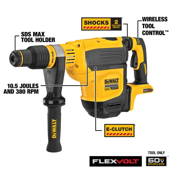 DEWALT 60V MAX* 1-3/4&quot; SDS Max Brushless Combination Rotary Hammer (Tool Only) 5