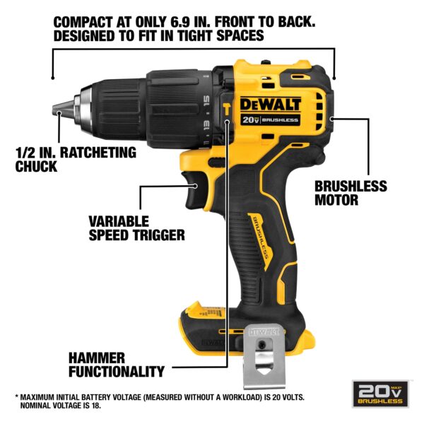 DEWALT ATOMIC 20V MAX* Brushless 1/2&quot; Hammer Drill/Driver &amp; 1/4&quot; Impact Kit 2