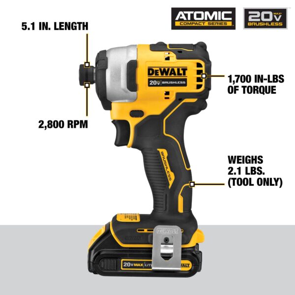 DEWALT ATOMIC 20V MAX* Brushless 1/2&quot; Hammer Drill/Driver &amp; 1/4&quot; Impact Kit 4