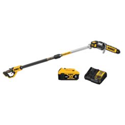 The DEWALT 20V MAX* XR Brushless Cordless Pole Saw Kit comes equipped with an 8" Bar and Chain to handle all of your pruning needs.