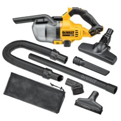 DeWalt 20V Cordless Dry Hand Vacuum with wands, hose, stick, brush, and crevice tool