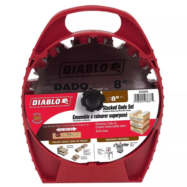 DIABLO 8-inch x 12 Tooth Carbide Tipped Stacked Dado Kit for Wood Cutting 1