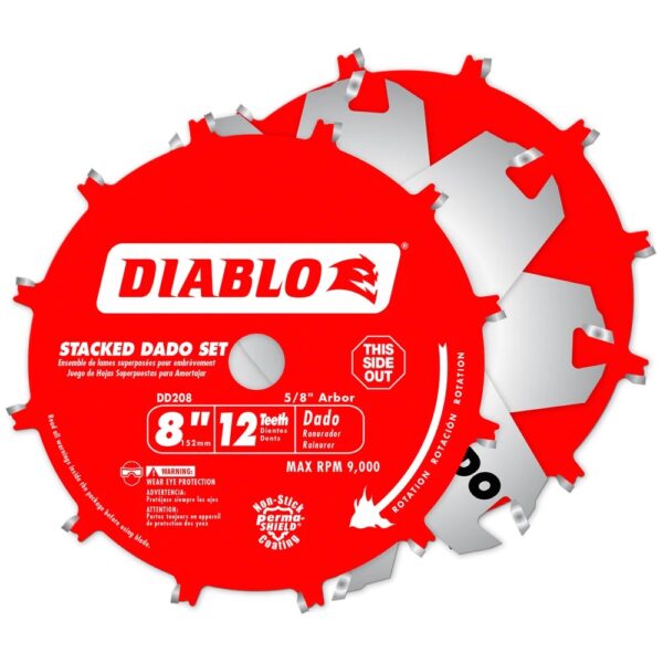 DIABLO 8-inch x 12 Tooth Carbide Tipped Stacked Dado Kit for Wood Cutting 2