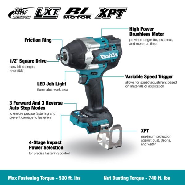 MAKITA 18V 1/2&quot; Mid Torque Impact Wrench (Tool Only) 4