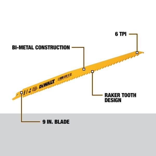 DEWALT 9&quot; Taper Back Bi-Metal Reciprocating Blades 6 TPI - 100/Box 2