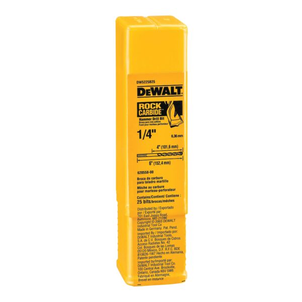 DEWALT Concrete Drill Bit 1/4" x 6" OAL, Flat Shank - 25 Pack 1