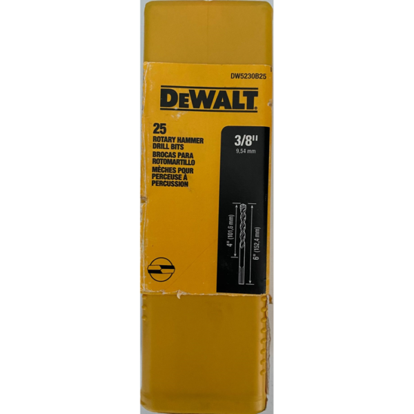 DEWALT Concrete Drill Bit 3/8&quot; x 6&quot; OAL, Flat Shank - 25 Pack 1