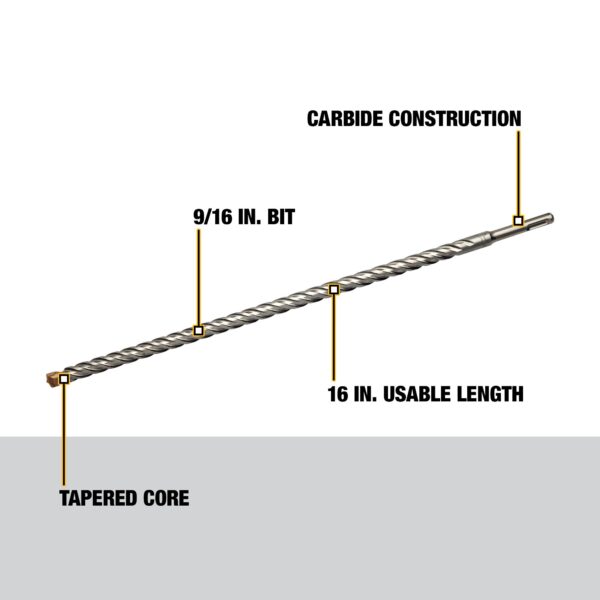 DEWALT Concrete Drill Bit 9/16" x 18" OAL, SDS Plus 2