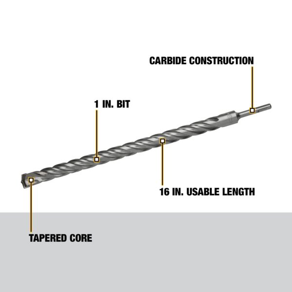 DEWALT Concrete Drill Bit 1-1/8" x 18" OAL, SDS Plus 2