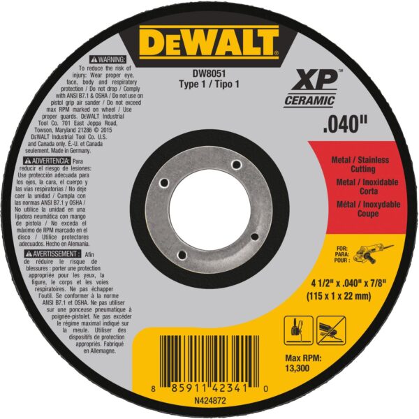 DEWALT XP Ceramic 4-1/2&quot; Thin Cutting Wheel Flat 1