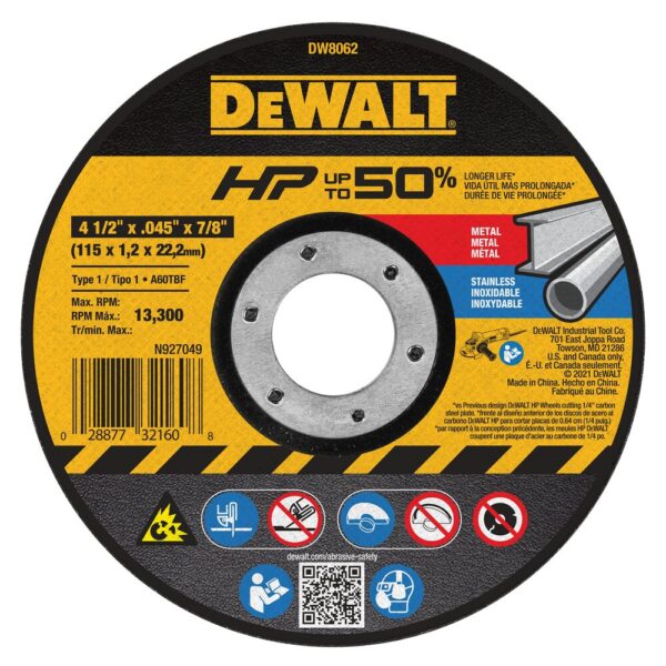 DEWALT® HP 4-1/2&quot; Cutting Wheel Flat 1