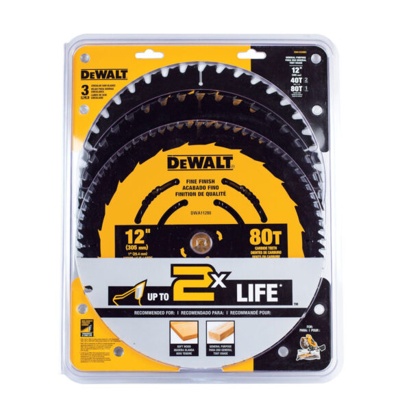 DEWALT 12" Saw Blades 3 Pack 1 x 80 Tooth & 2 x 40 Tooth 1