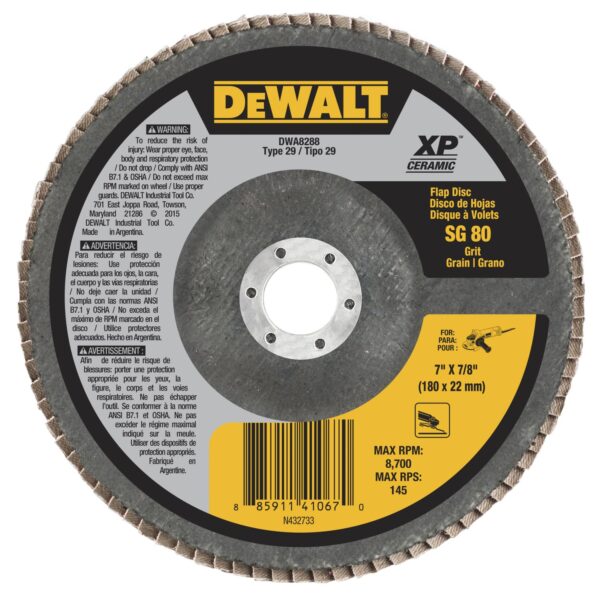 DeWalt XP 7" X 7/8" X 80 Grit Ceramic Flap Disc