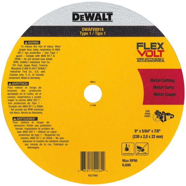 DEWALT FLEXVOLT® Ceramic Metal 9&quot; Cutoff Wheel Type 1 1
