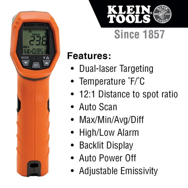 KLEIN Dual Laser Infrared Thermometer 12:1 Ratio 7