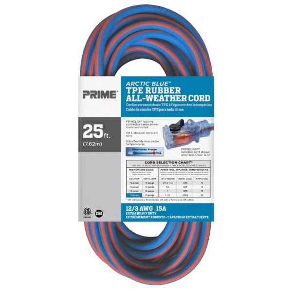 PRIME Arctic Blue™ All-Weather 25 Ft Extension Cord 12/3 2