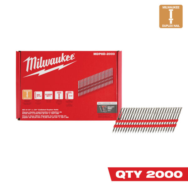 MILWAUKEE® 8D 2-1/4” x .131” Collated Duplex Nails 1