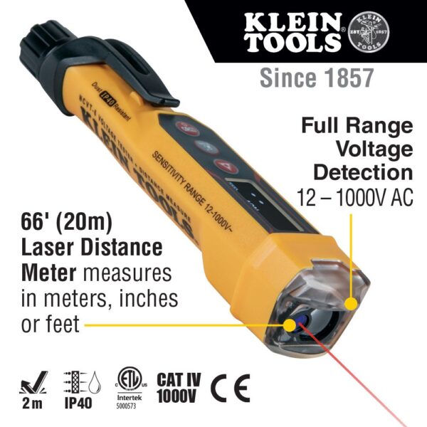 KLEIN Non-Contact Voltage Tester Pen, 12-1000V AC, w/ Laser Distance Meter 11