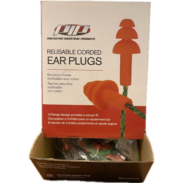 PIP® Earplugs, Reusable - Corded, 25DB, Orange - 100/Box 1