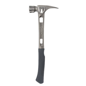 The STILETTO® 15oz TI-BONE™ III Hammer with Steel Milled Face and 18″ Curved Handle is our most powerful and most durable hammer. This 15oz full titanium hammer hits like a 28oz steel hammer, with 45% less weight and 10x less recoil shock. It is recommended for rough framing, remodeling, and pole barn construction. The TI-BONE™ III features a 180° side nail puller that allows you to pull 6D-16D nails with ease and includes a magnetic nail starter.