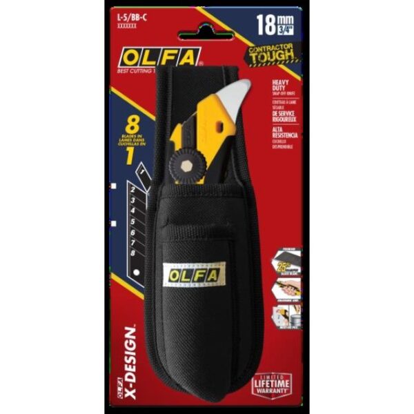 OLFA (L-5/BB-C) 18mm Fibreglass-Reinforced Ratchet-Lock Utility Knife w/ Pouch 1