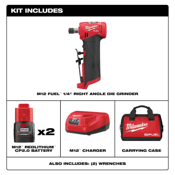 MILWAUKEE M12 FUEL™ 1/4&quot; Right Angle Die Grinder 2 Battery Kit 6