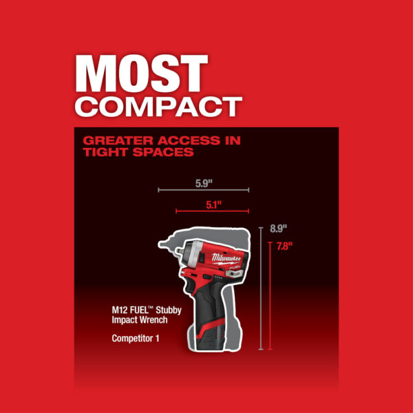 MILWAUKEE M12 FUEL™ 1/4" Stubby Impact Wrench (Tool Only) 8