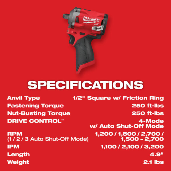 MILWAUKEE M12 FUEL™ 1/2&quot; Stubby Impact Wrench (Tool Only) 6