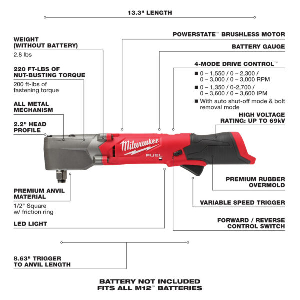 MILWAUKEE M12 FUEL™ 1/2&quot; Right Angle Impact Wrench w/ Friction Ring (Tool Only) 2
