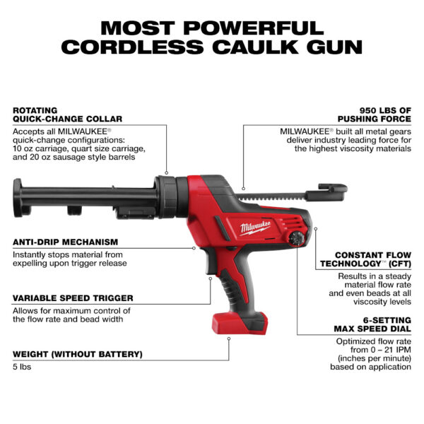 MILWAUKEE M18™ Cordless 10oz. Caulk and Adhesive Gun (Tool Only) 3