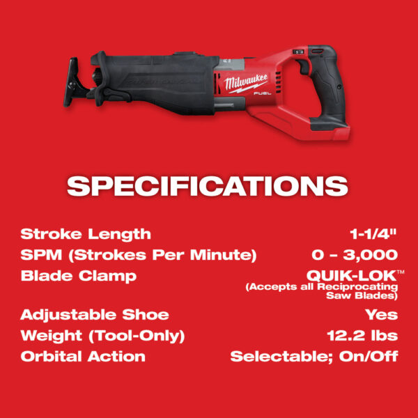 MILWAUKEE M18 FUEL™ SUPER SAWZALL® Reciprocating Saw (Tool Only) 5