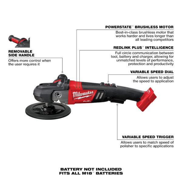 MILWAUKEE® M18 FUEL™ 7” Variable Speed Polisher (Tool Only) 3